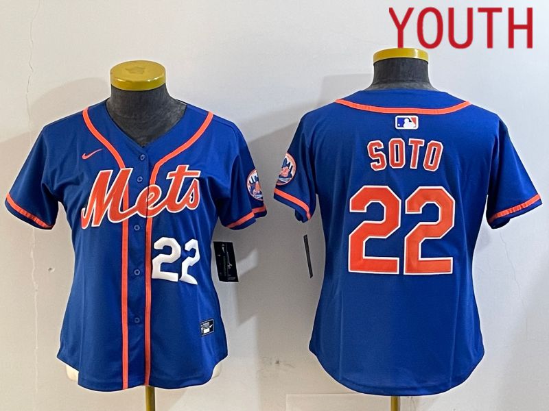 Youth New York Mets #22 Soto Blue Game 2024 Nike MLB Jersey style 3->youth mlb jersey->Youth Jersey